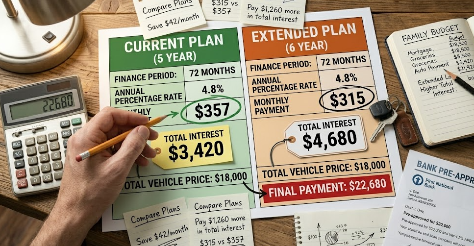 monthly car payment breakdown versus total price comparison
